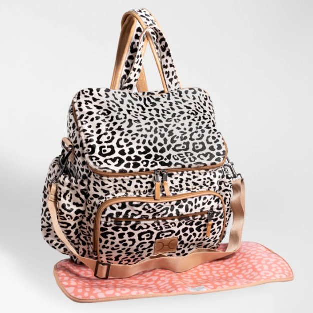 Animal Printed Leather nappy backpack and changing mat - Liley and Luca